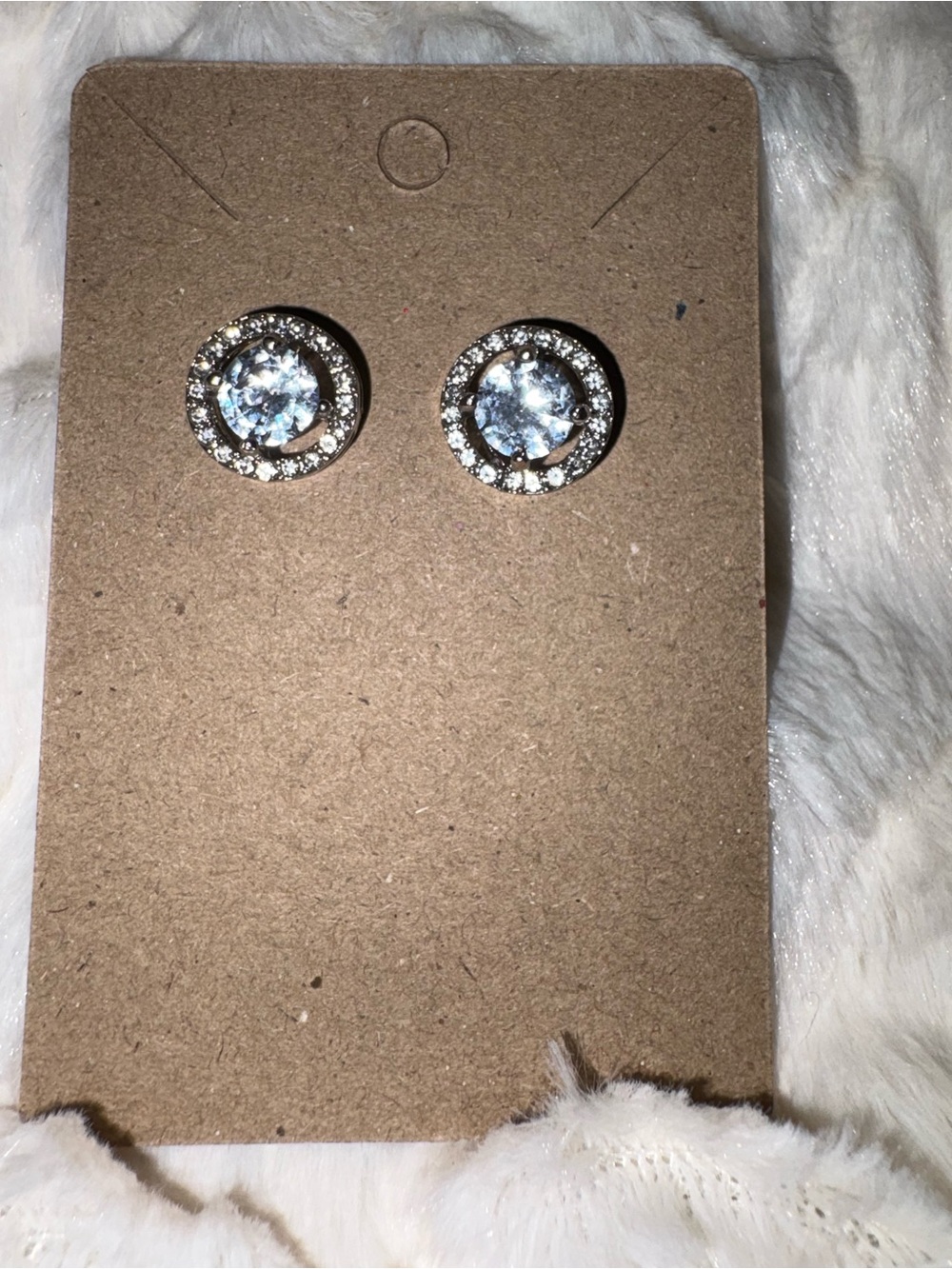 Round Halo Crystal Stud Earrings - Silver Tone